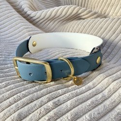 Collier chien biothane UV bleu foncé flocons | Laiton résistant