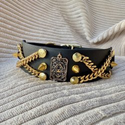 Collier chien biothane noir “La Force” | Chaînes & laiton artisanal