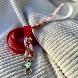 Laisse chien rouge “Red Splash” | Poignée blanche artisanale