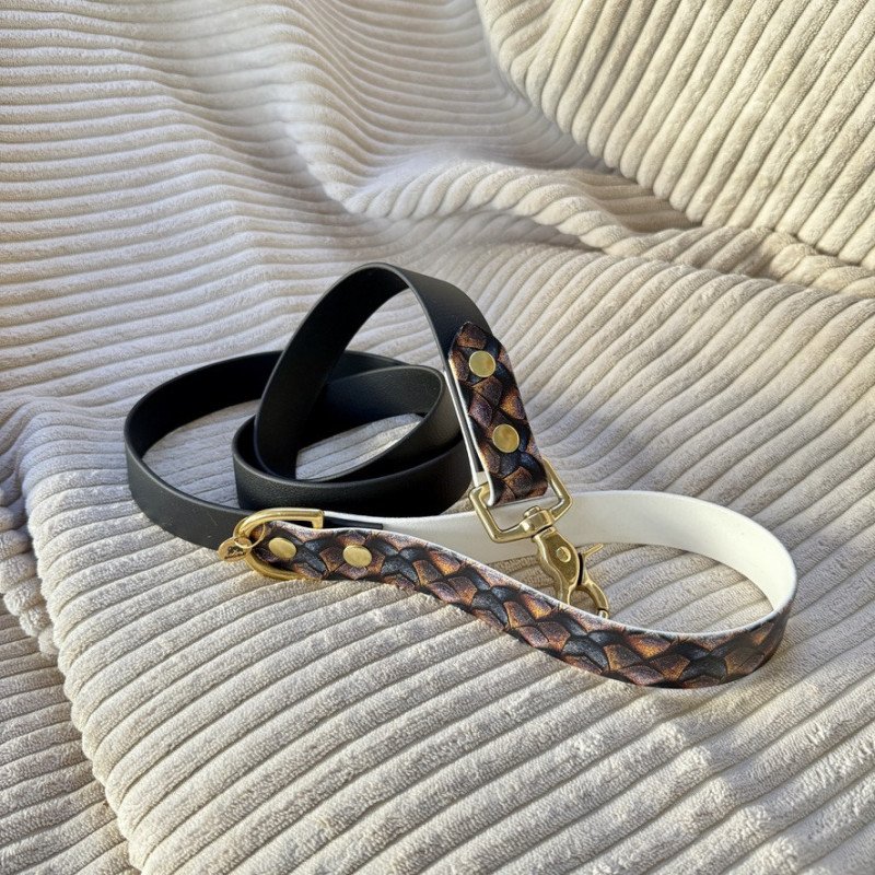 Laisse chien noire “Dragon Scale” | Poignée écailles de dragon