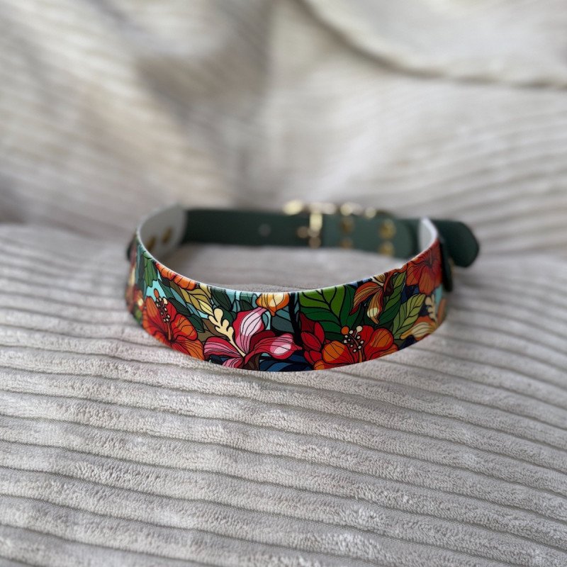 Collier chien Hibiscus Aloha – Biothane UV tropical & artisanal